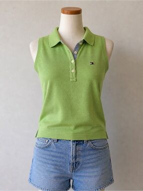 Tommy Hilfiger Green Sleeveless Polo Shirt Women’s Size S Logo Golf Preppy